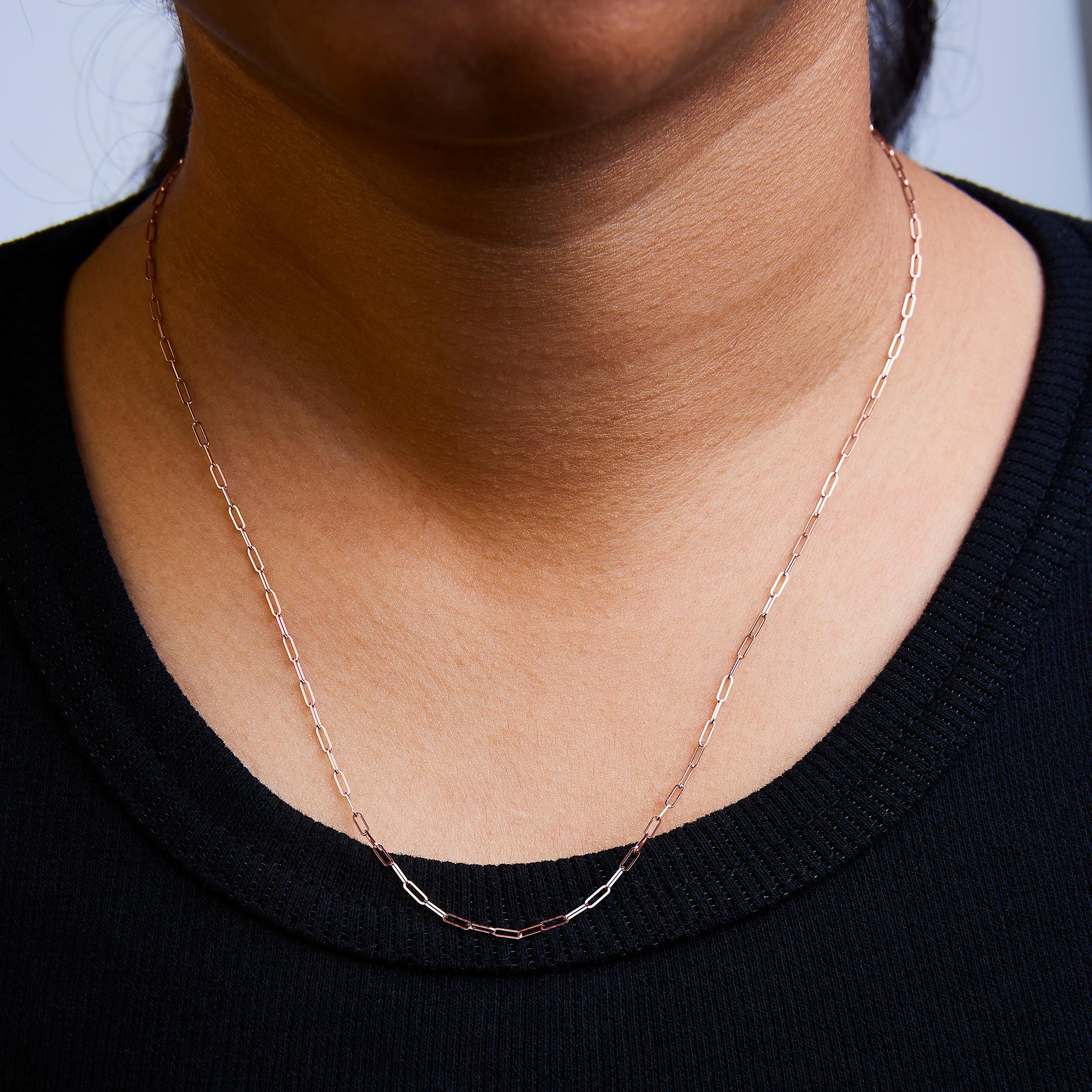 Unisex Solid 14K Rose Gold 1.5mm Paperclip Chain Necklace - 18 Inches For Sale 1