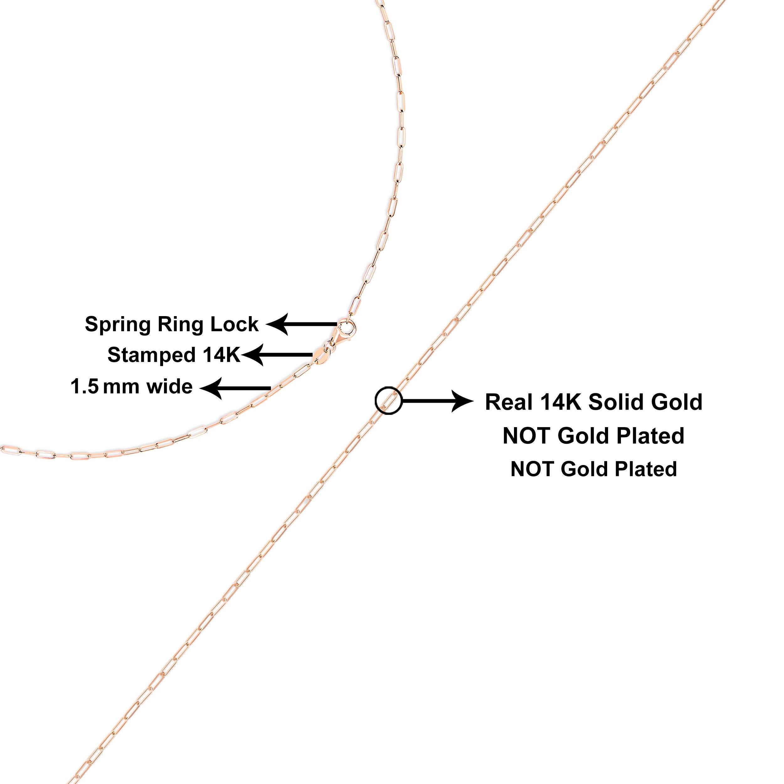 Unisex Solid 14K Rose Gold 1.5mm Paperclip Chain Necklace - 18 Inches For Sale 2