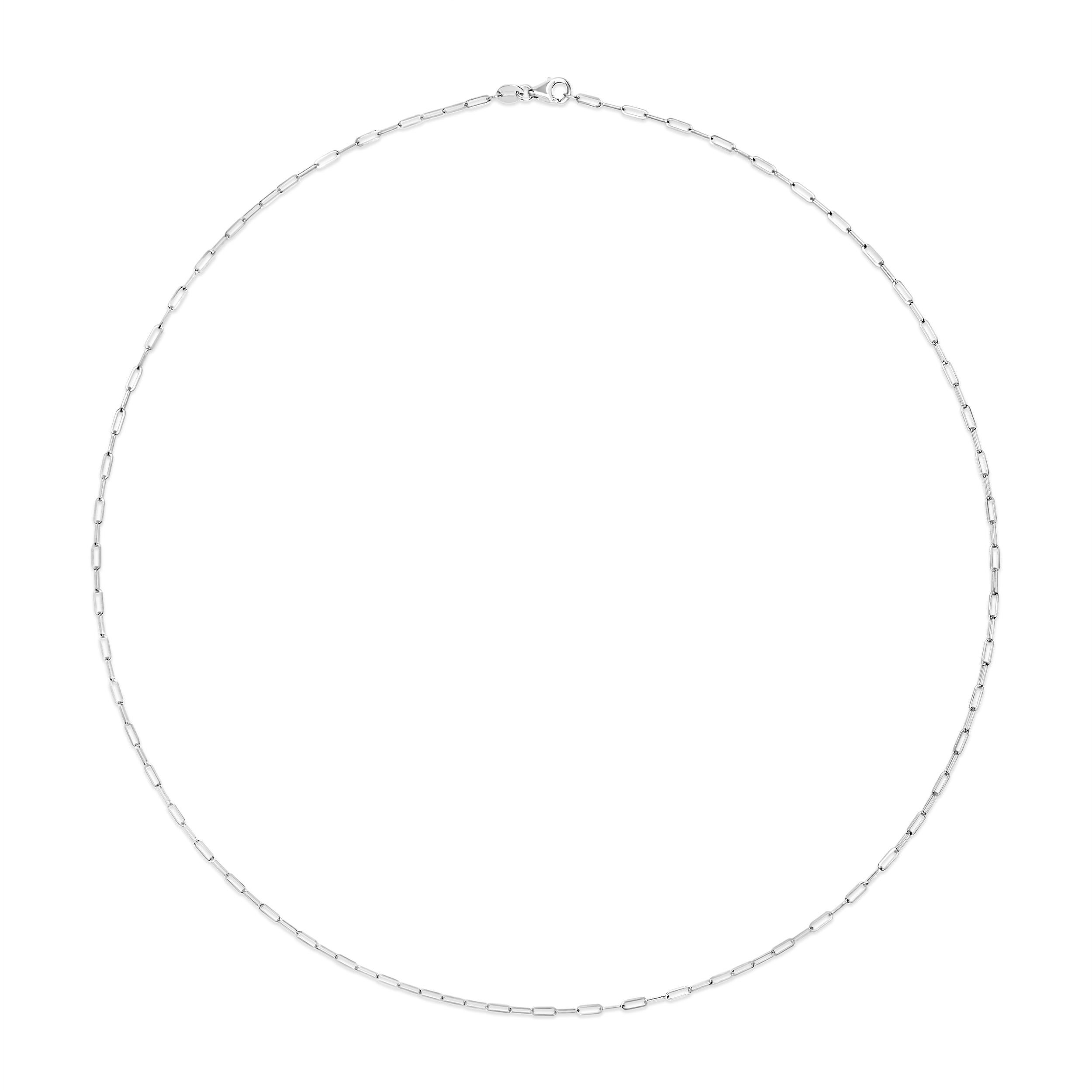 Modern Unisex Solid 14K White Gold 1.5mm Paperclip Chain Necklace - 18 Inches For Sale