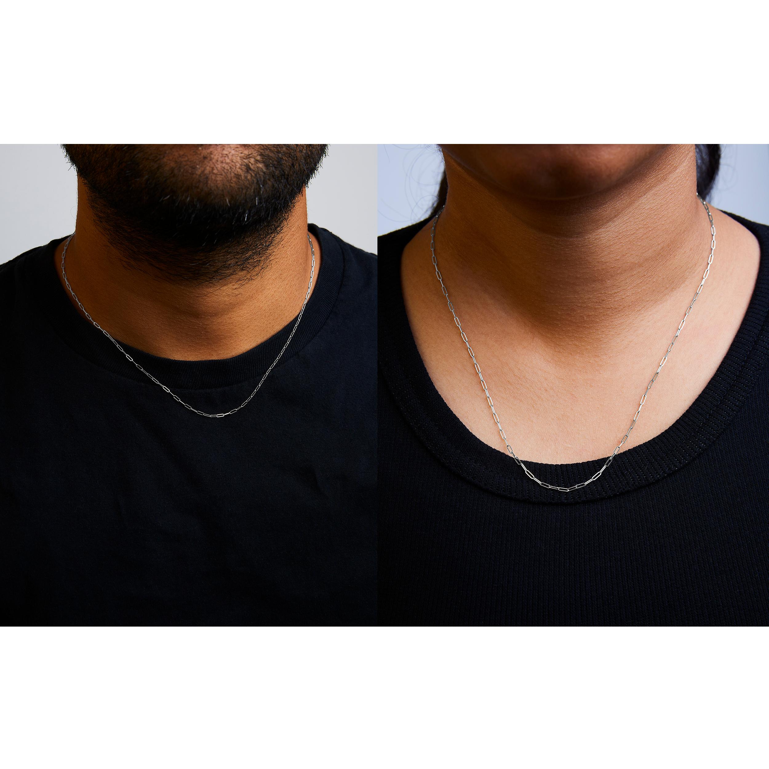 Unisex Solid 14K White Gold 1.5mm Paperclip Chain Necklace - 18 Inches For Sale 1