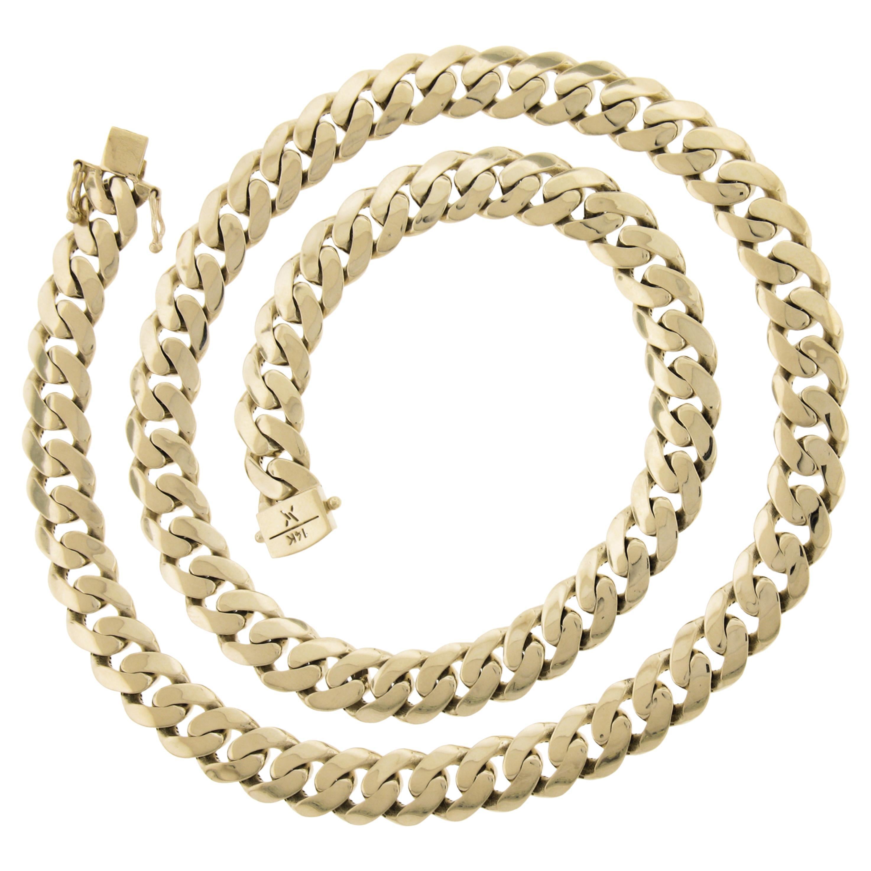 Unisex Solid 14k Yellow Gold 10.1mm Long 23" Flat Cuban Curb Link Chain Necklace