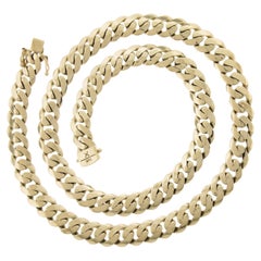 Collier unisexe en or jaune 14k massif 10,1 mm de long 23" chaîne cubaine plate à maillons courbes