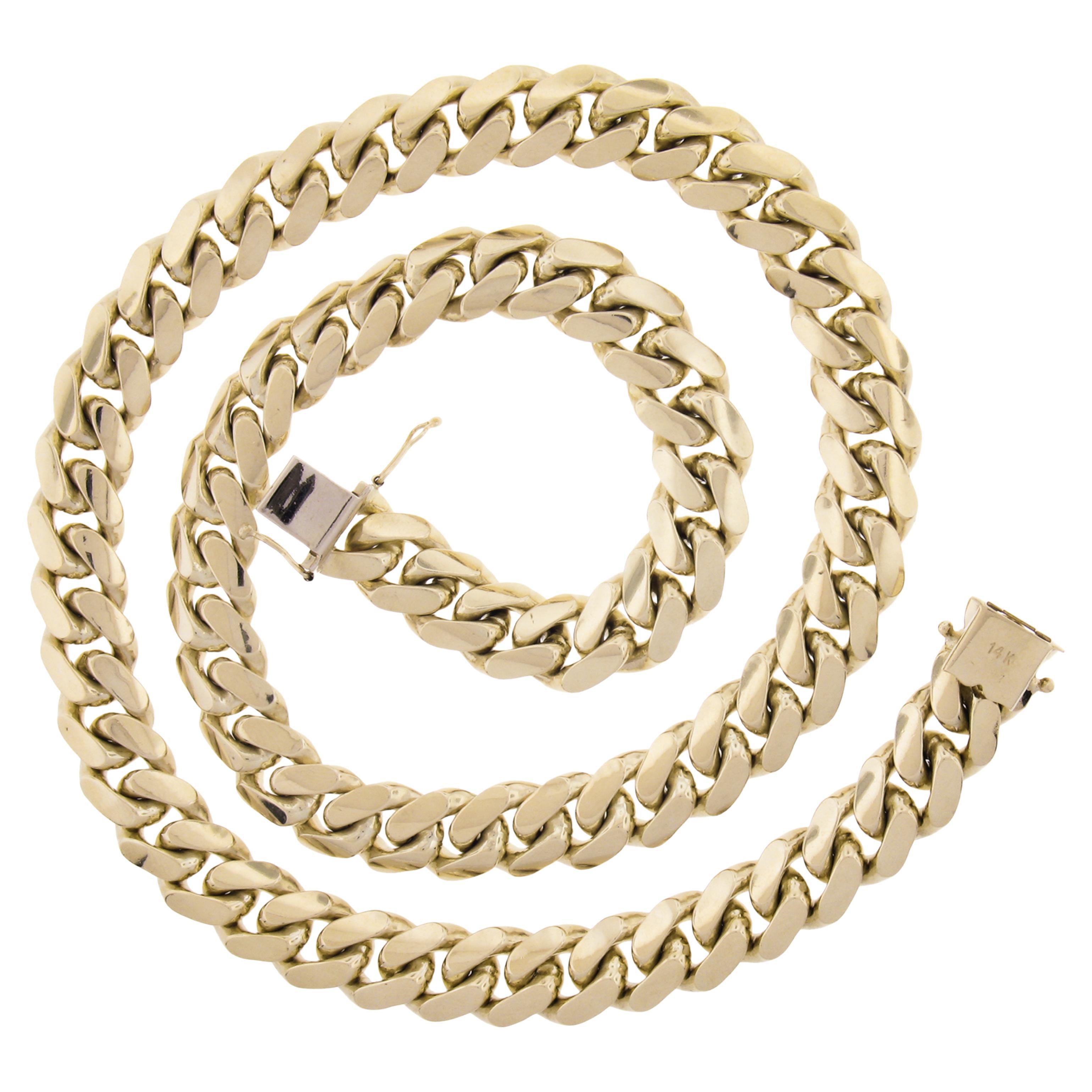 Unisex Solid 14k Yellow Gold 11mm Heavy Long 22" Miami Cuban Link Chain Necklace For Sale