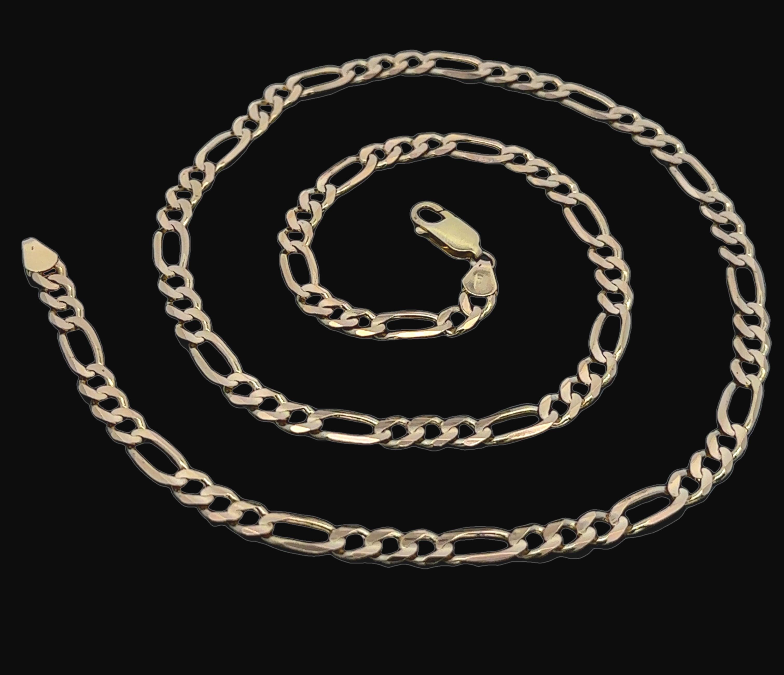 Collier unisexe en or jaune 14k massif avec chaîne à maillons Figaro de 21,5 pouces et pince de homard Unisexe en vente