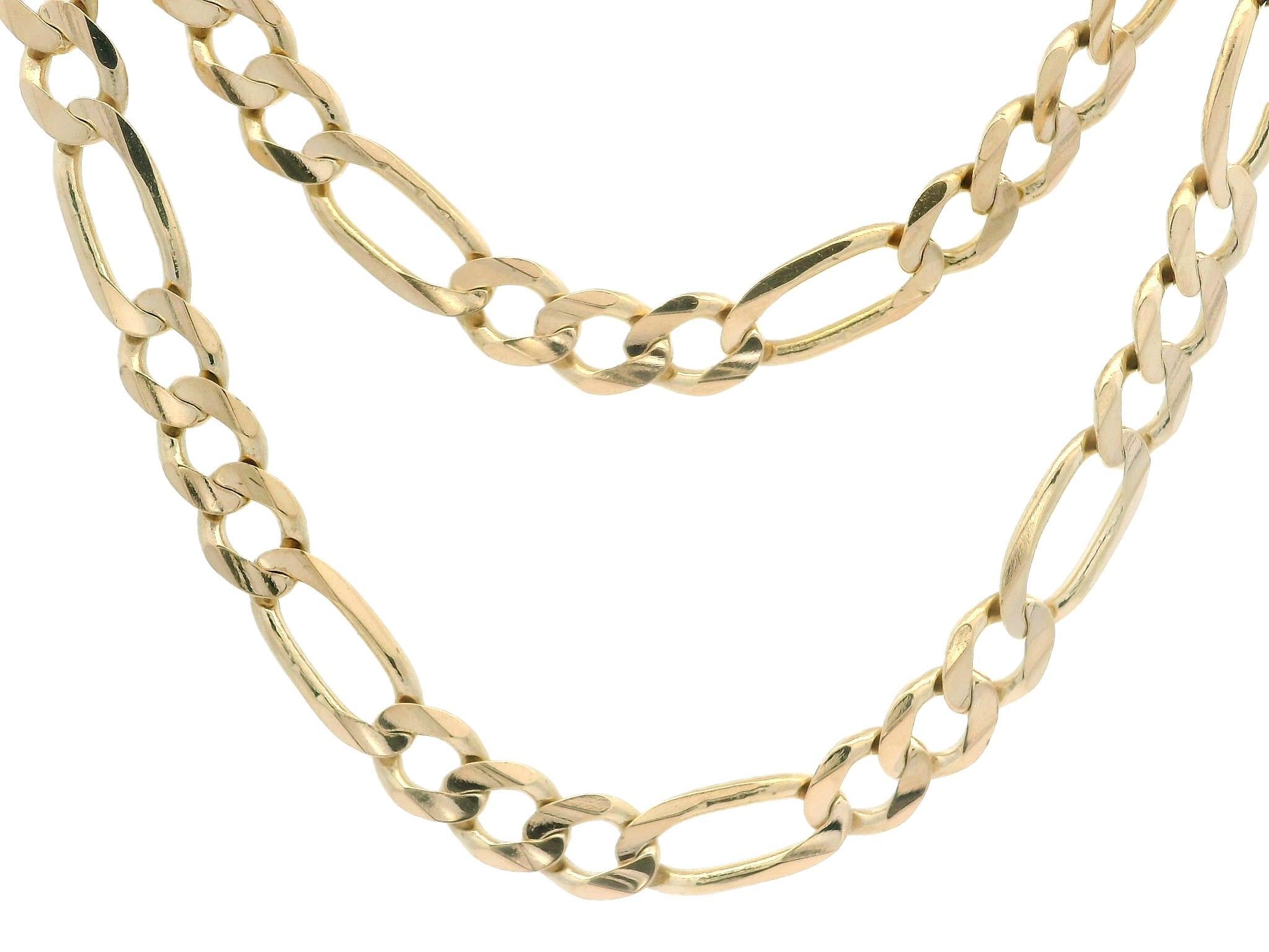 Collier unisexe en or jaune 14k massif avec chaîne à maillons Figaro de 21,5 pouces et pince de homard en vente 1