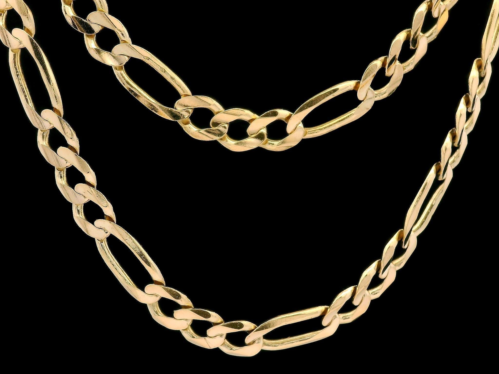 Collier unisexe en or jaune 14k massif avec chaîne à maillons Figaro de 21,5 pouces et pince de homard en vente 2