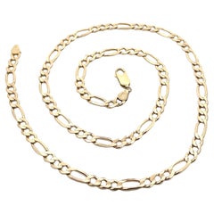 Unisex Solid 14k Yellow Gold 21.5" Figaro Link Chain Necklace w/ Lobster Claw