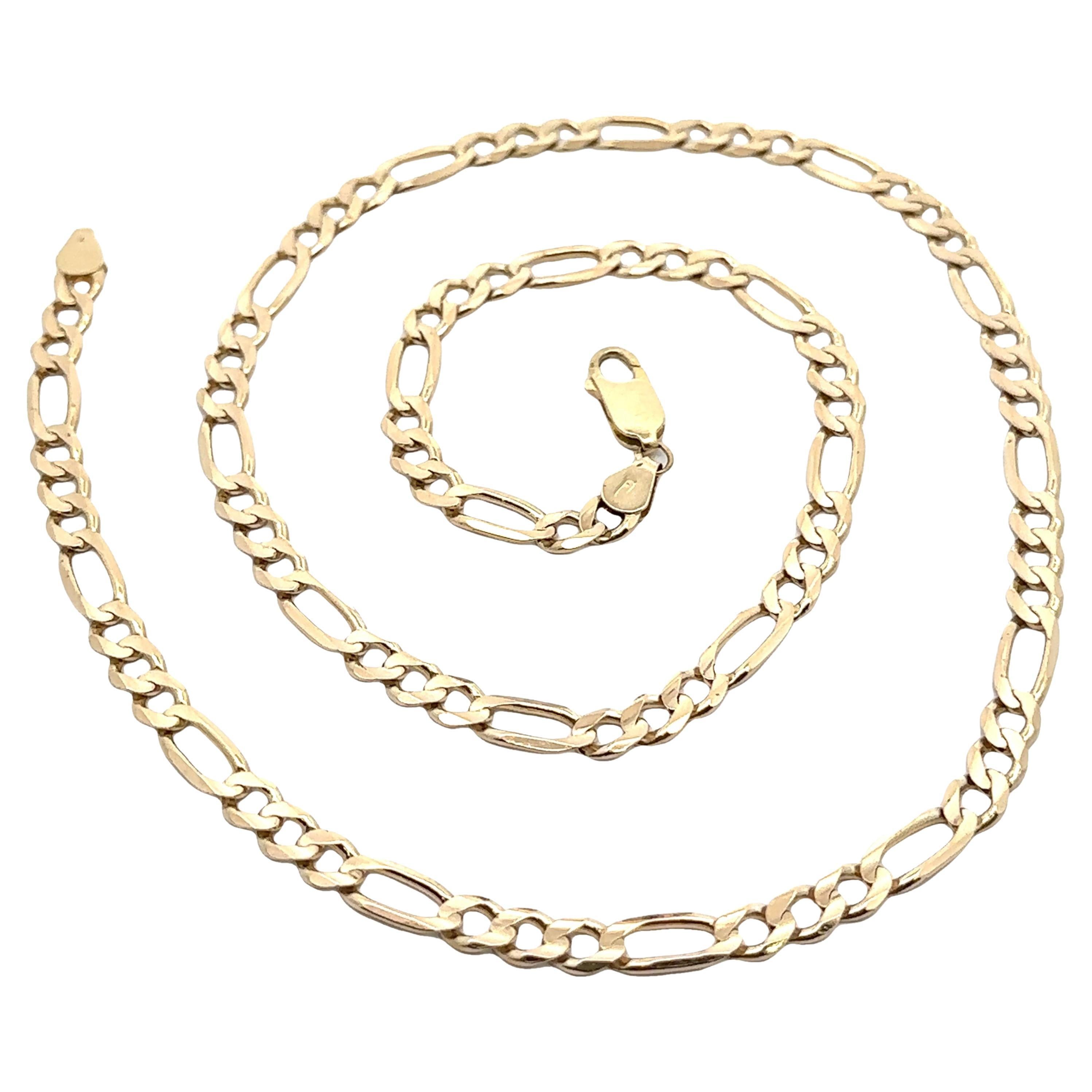 Collar unisex de cadena de eslabones Figaro de oro amarillo macizo de 14k de 21,5" con pinza de langosta