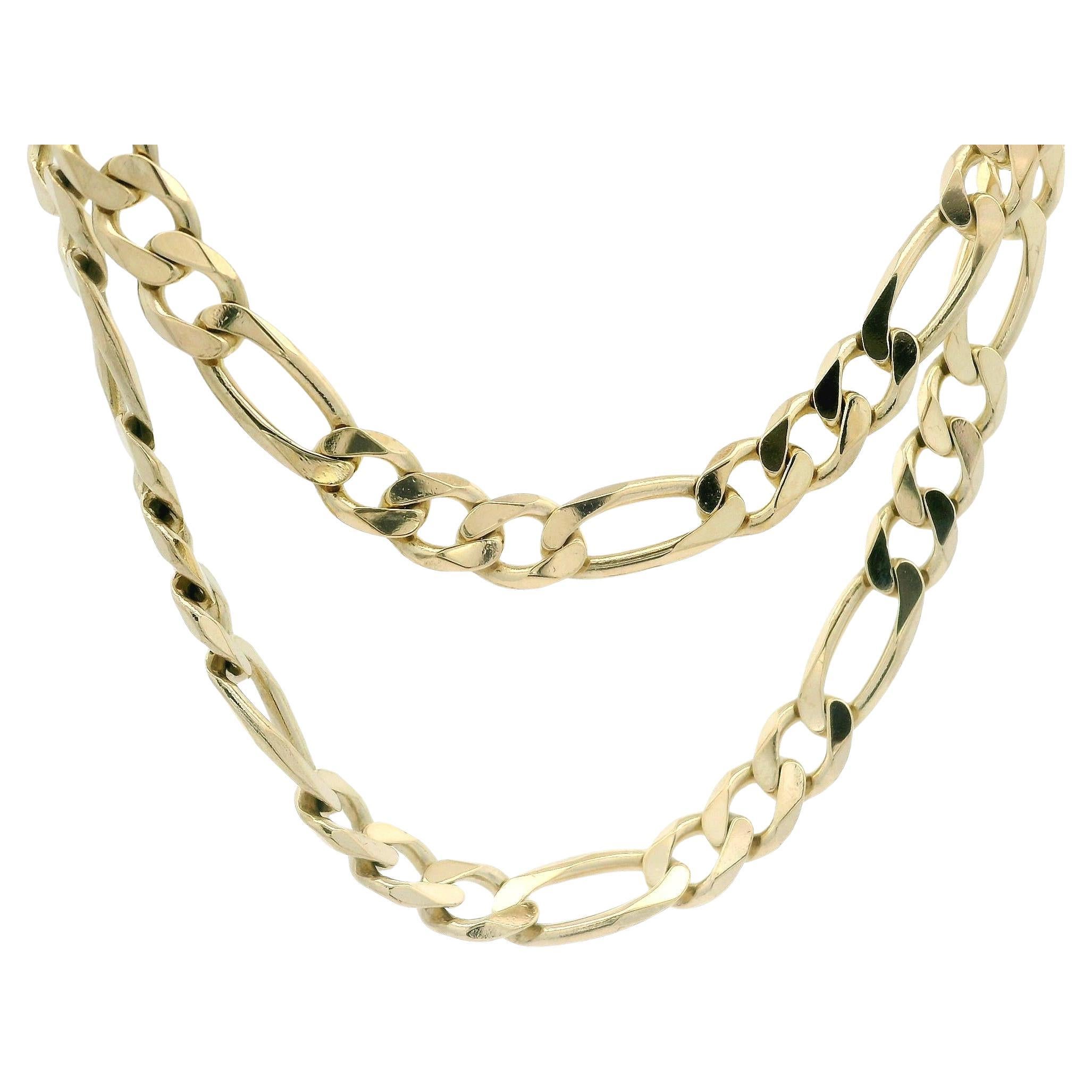 Einzigartige Unisex-Gliederkette aus massivem 14k Gelbgold 22,5" Figaro Gliederkette