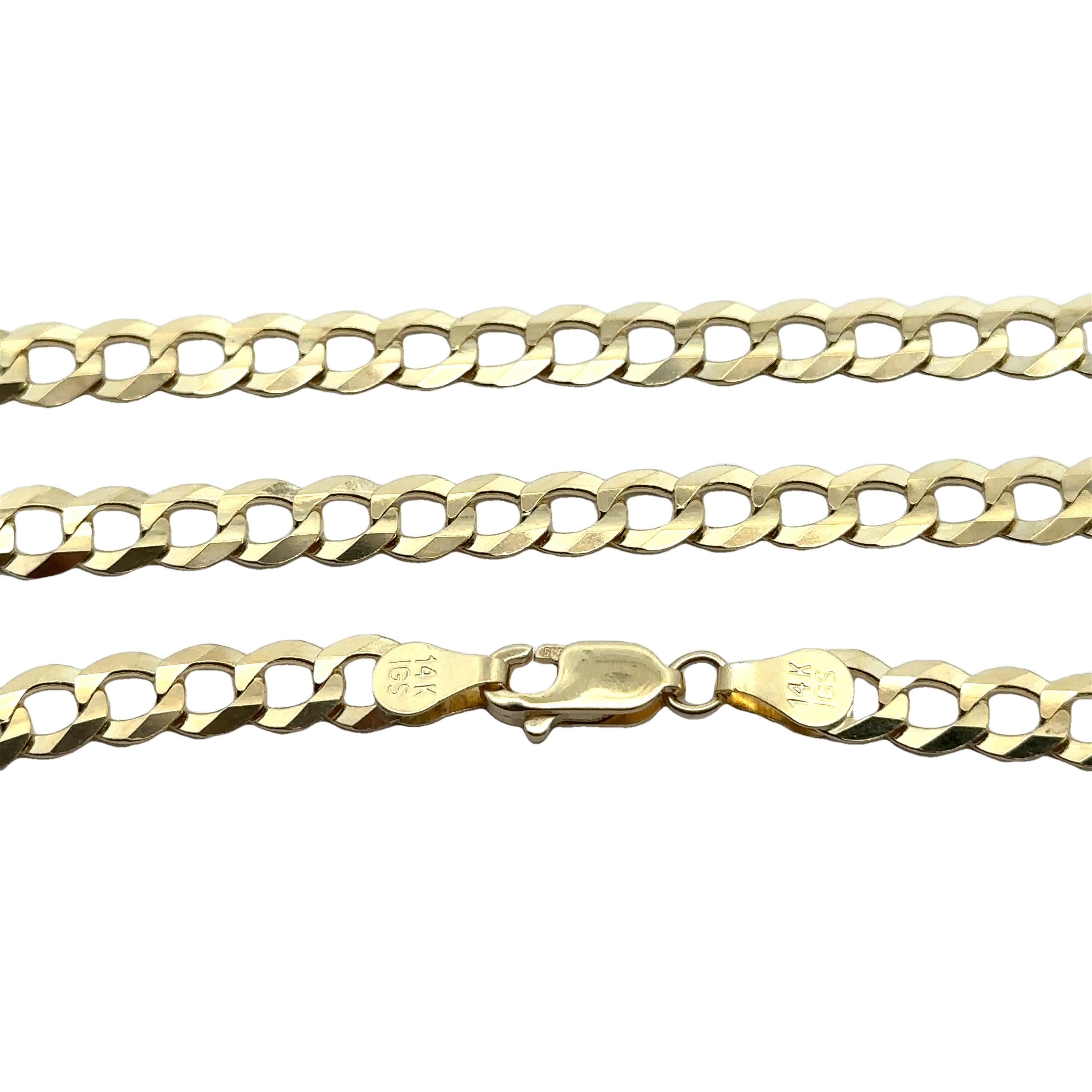 Collier à maillons cubains unisexe en or jaune massif 14 carats à finition polie de 24 pouces en vente 1