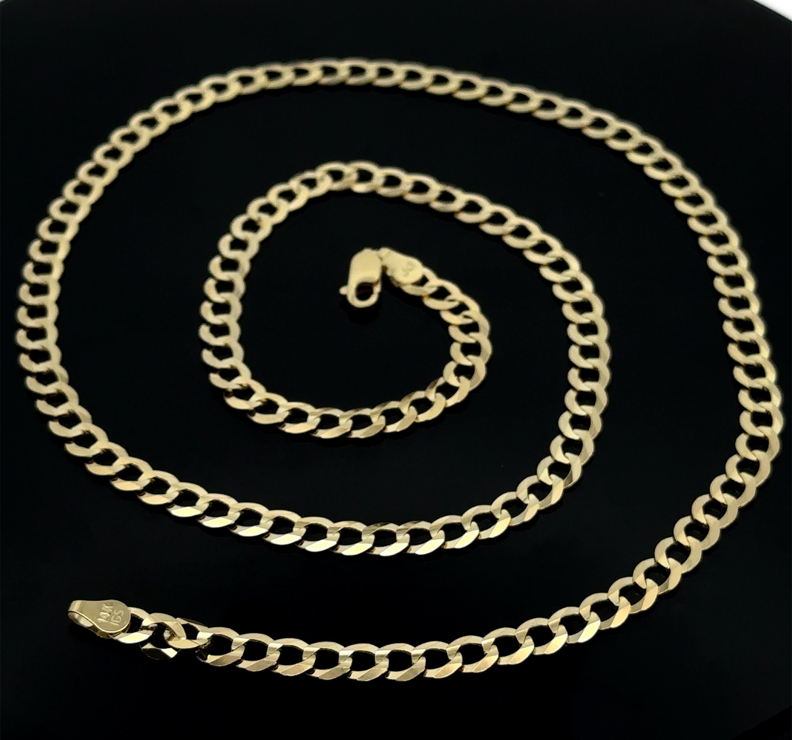 Collier à maillons cubains unisexe en or jaune massif 14 carats à finition polie de 24 pouces en vente 3
