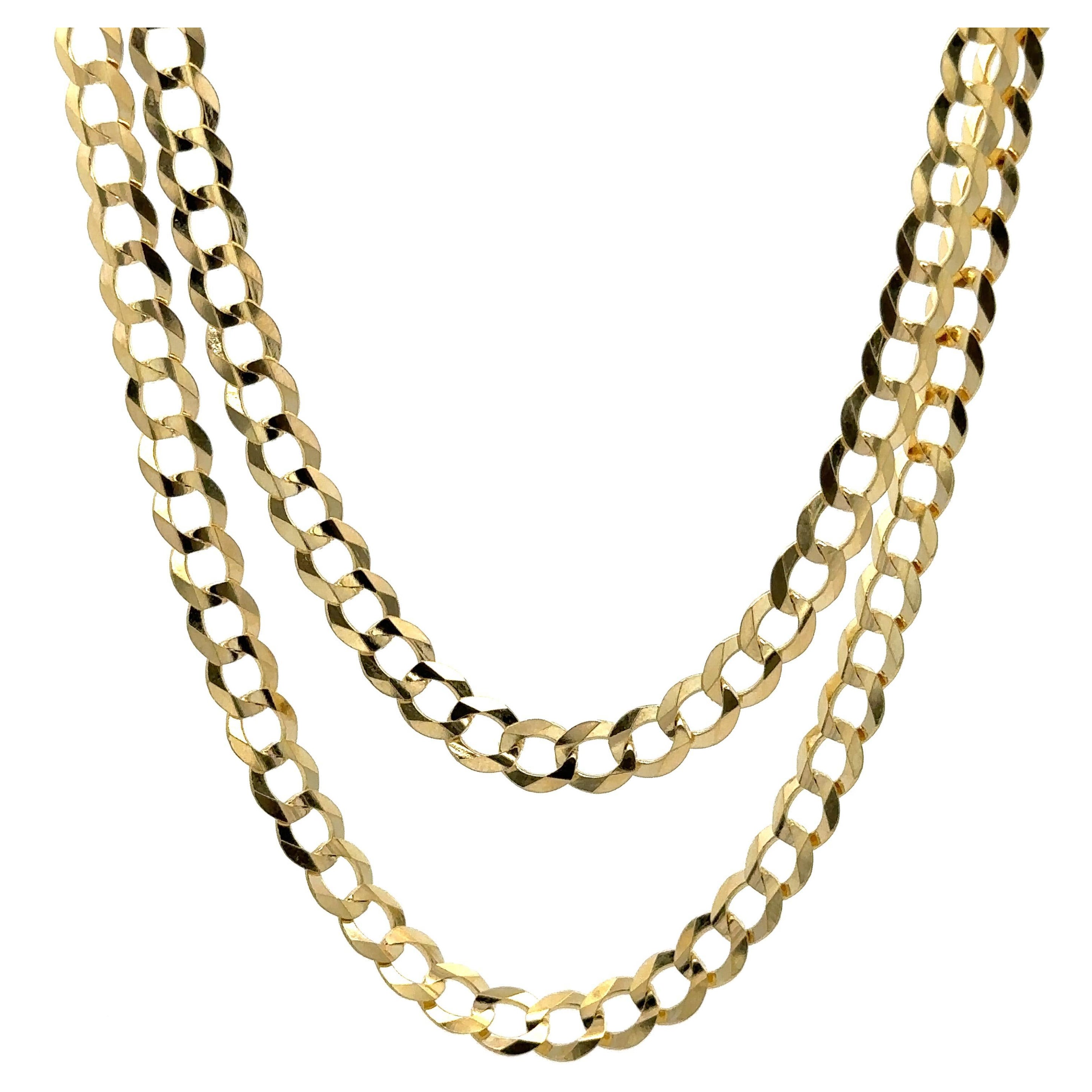Unisex Solid 14k Yellow Gold 24" Polished Finish Curb Cuban Link Chain Necklace