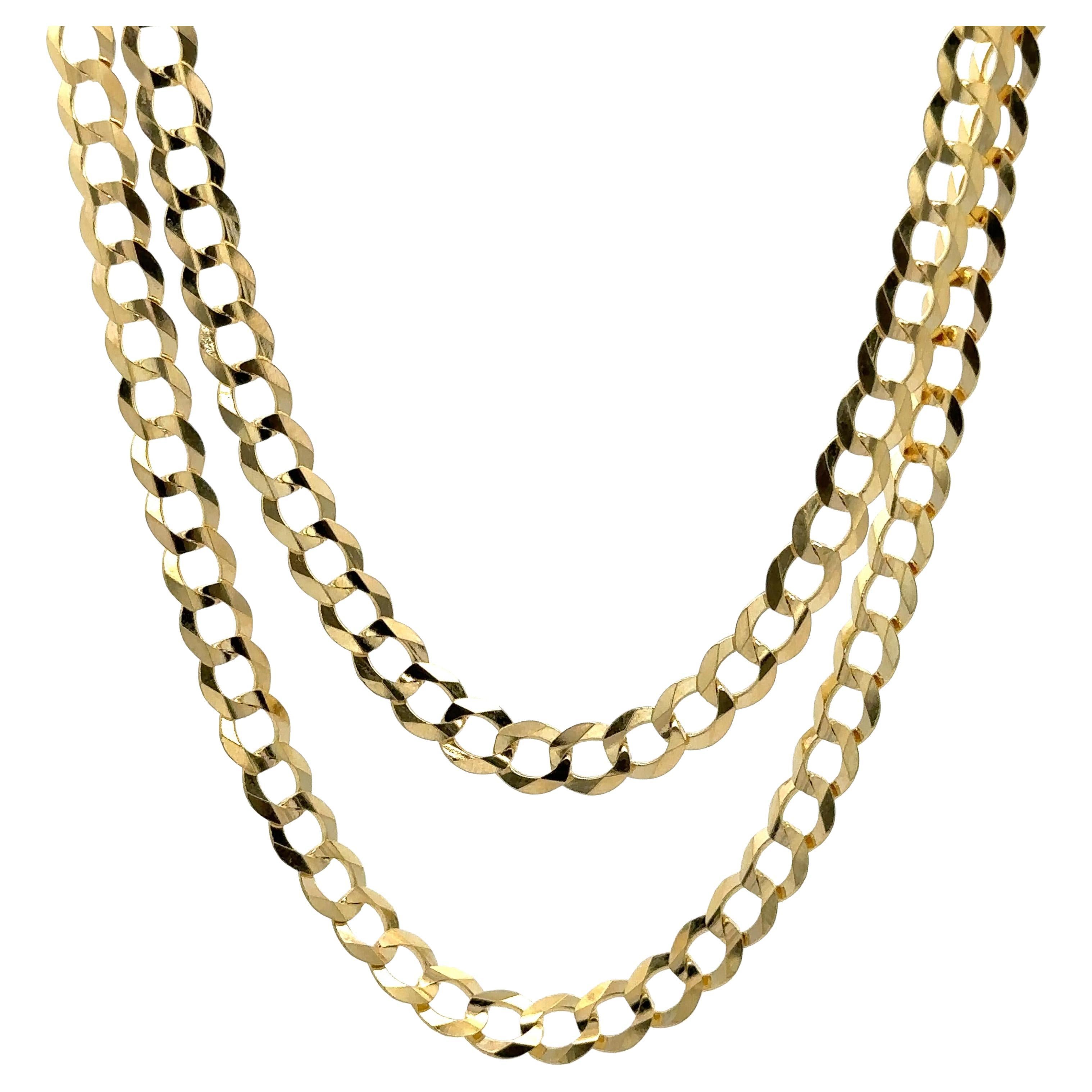 Unisex Solid 14k Yellow Gold 24" Polished Finish Curb Cuban Link Chain Necklace