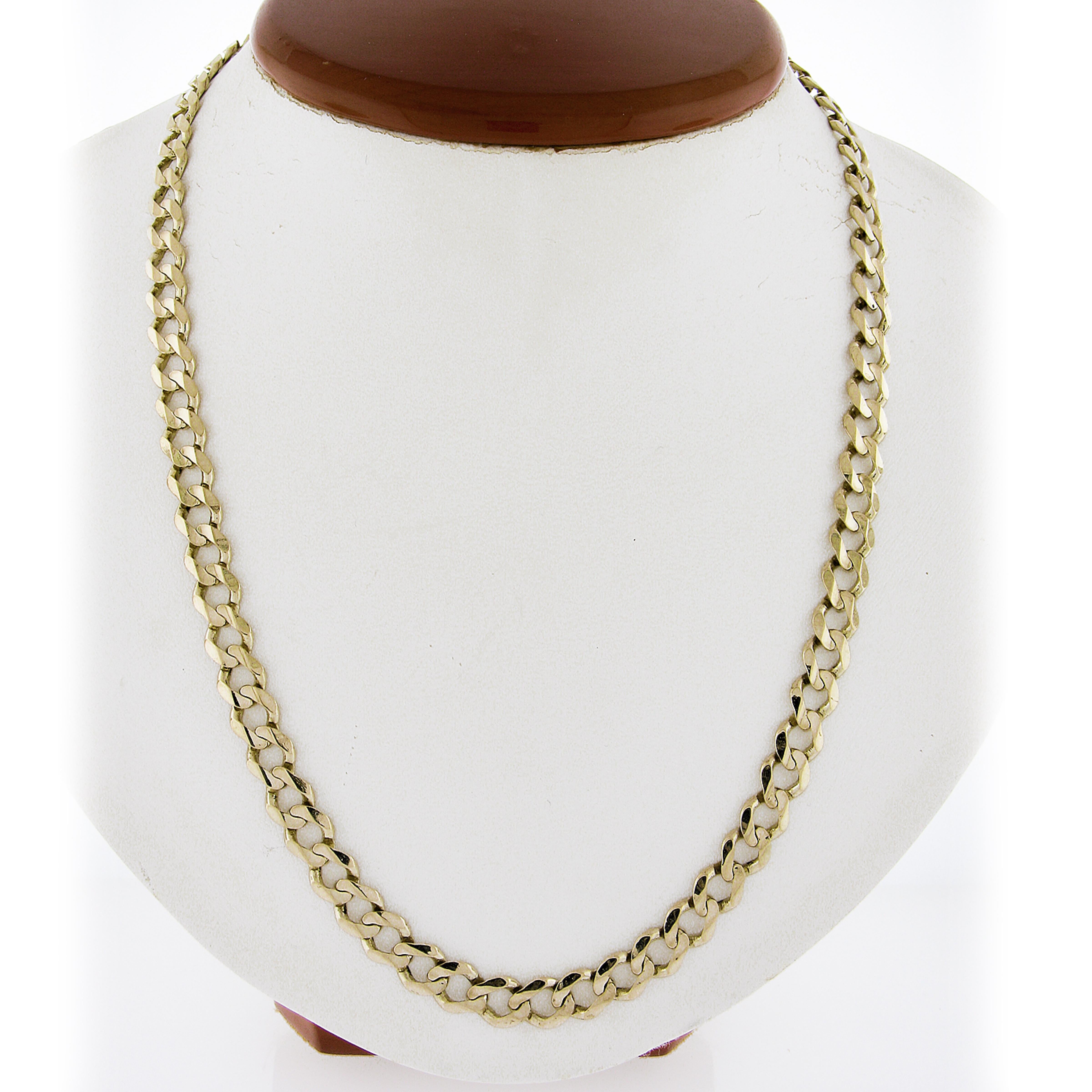 Material: Solid 14k Yellow Gold
Weight: 37.43 Grams
Chain Type: Cuban/Curb Link Chain
Chain Length: 23 Inches
Chain Width: 7.1mm
Chain Thickness: 1.9mm
Clasp: Lobster Claw Clasp
End Cap Measurements: 6.1mm 
Condition: Excellent condition!
Stock