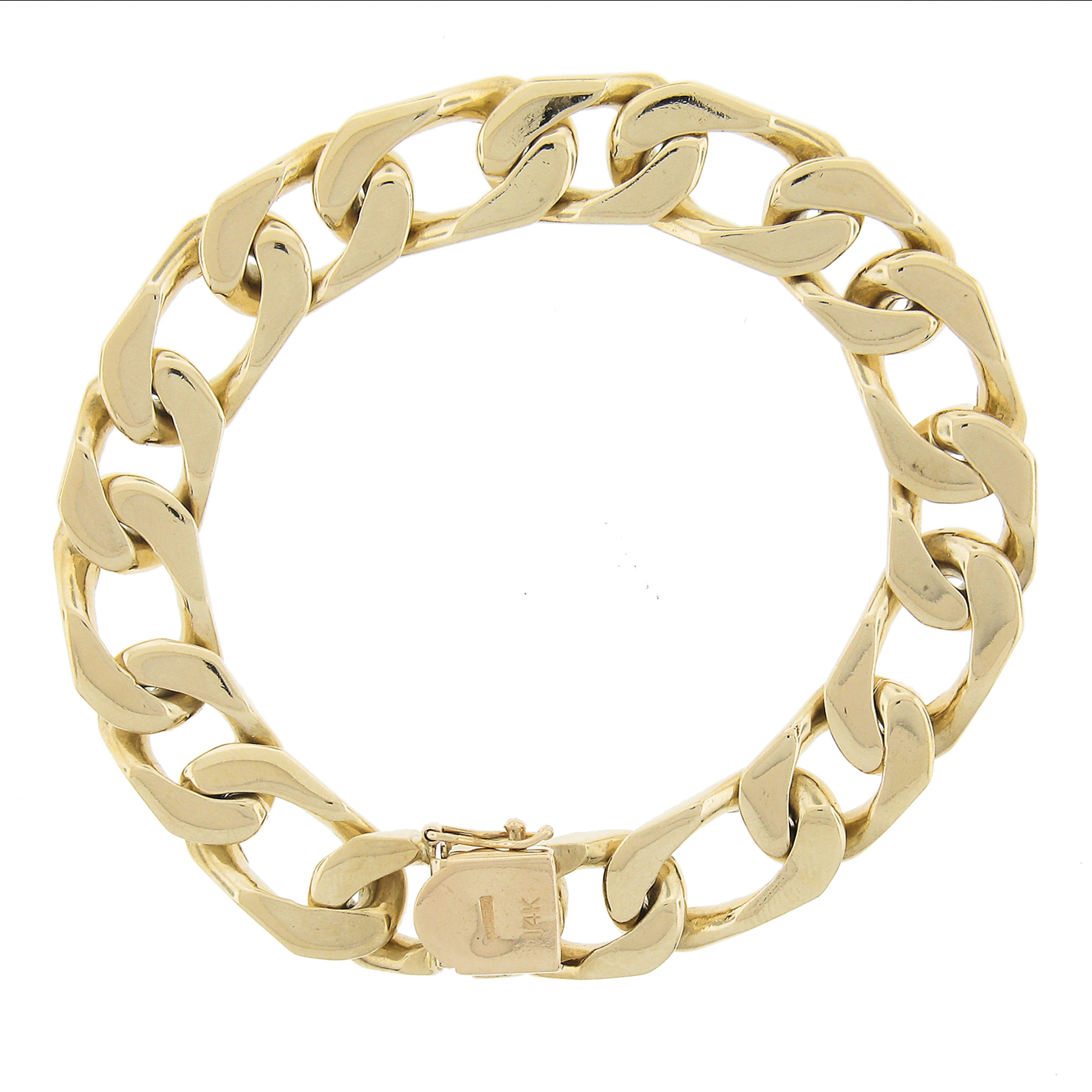 Bracelet unisexe en or jaune 14K à maillons cubains de 8 pouces avec fermoir à poussoir en vente 1