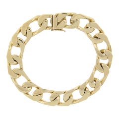 Unisex Solid 14K Yellow Gold 8" Large Cuban Curb Link Chain Bracelet Push Clasp
