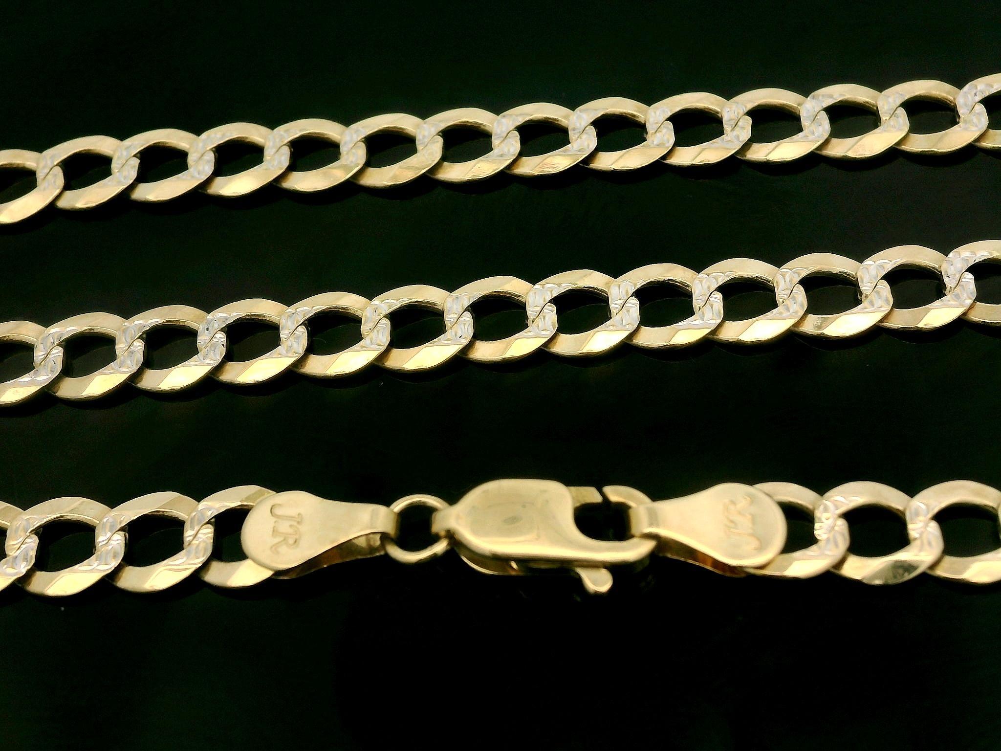 Collier à maillons cubain unisexe en or jaune et blanc 14 carats, taille 24