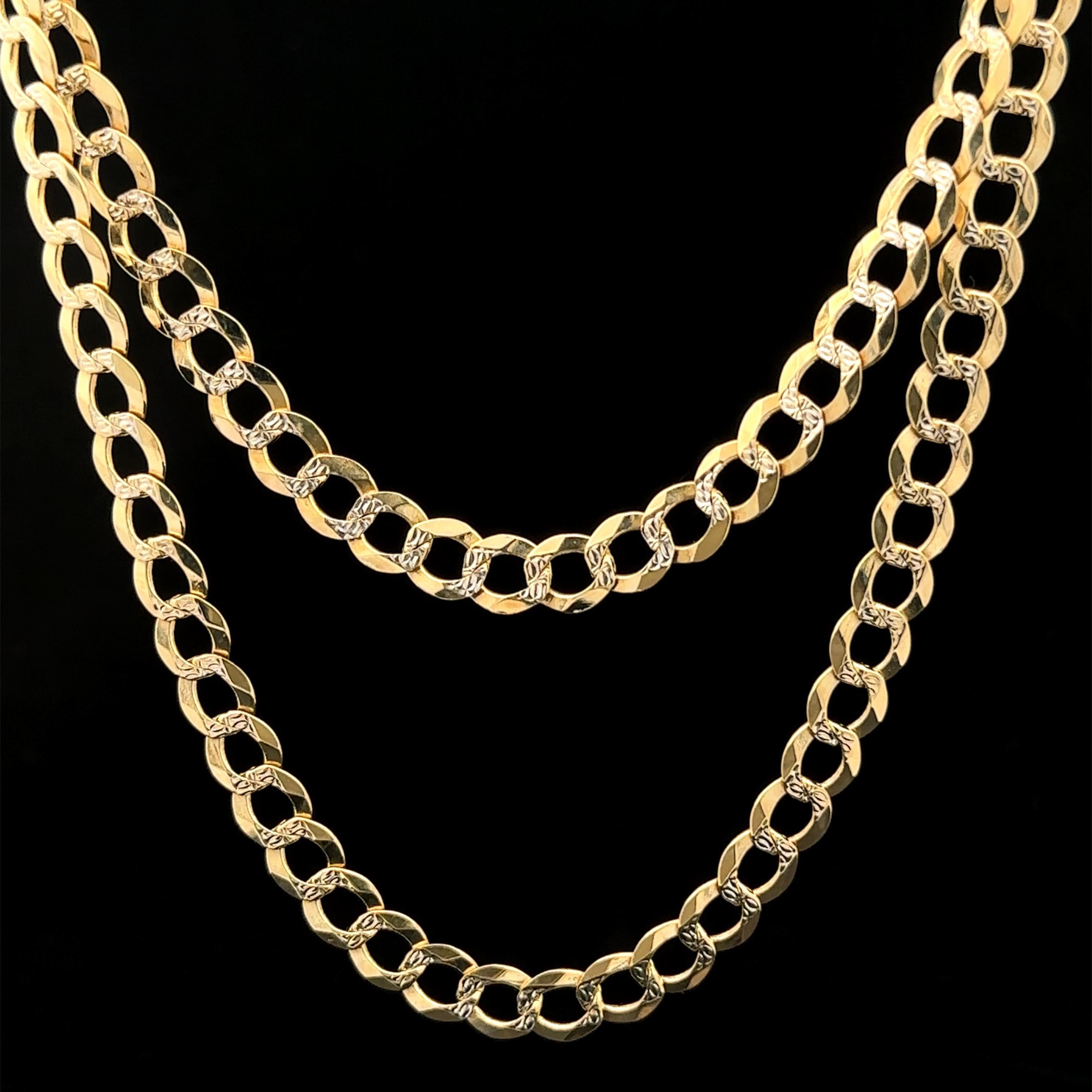 Collier à maillons cubain unisexe en or jaune et blanc 14 carats, taille 24