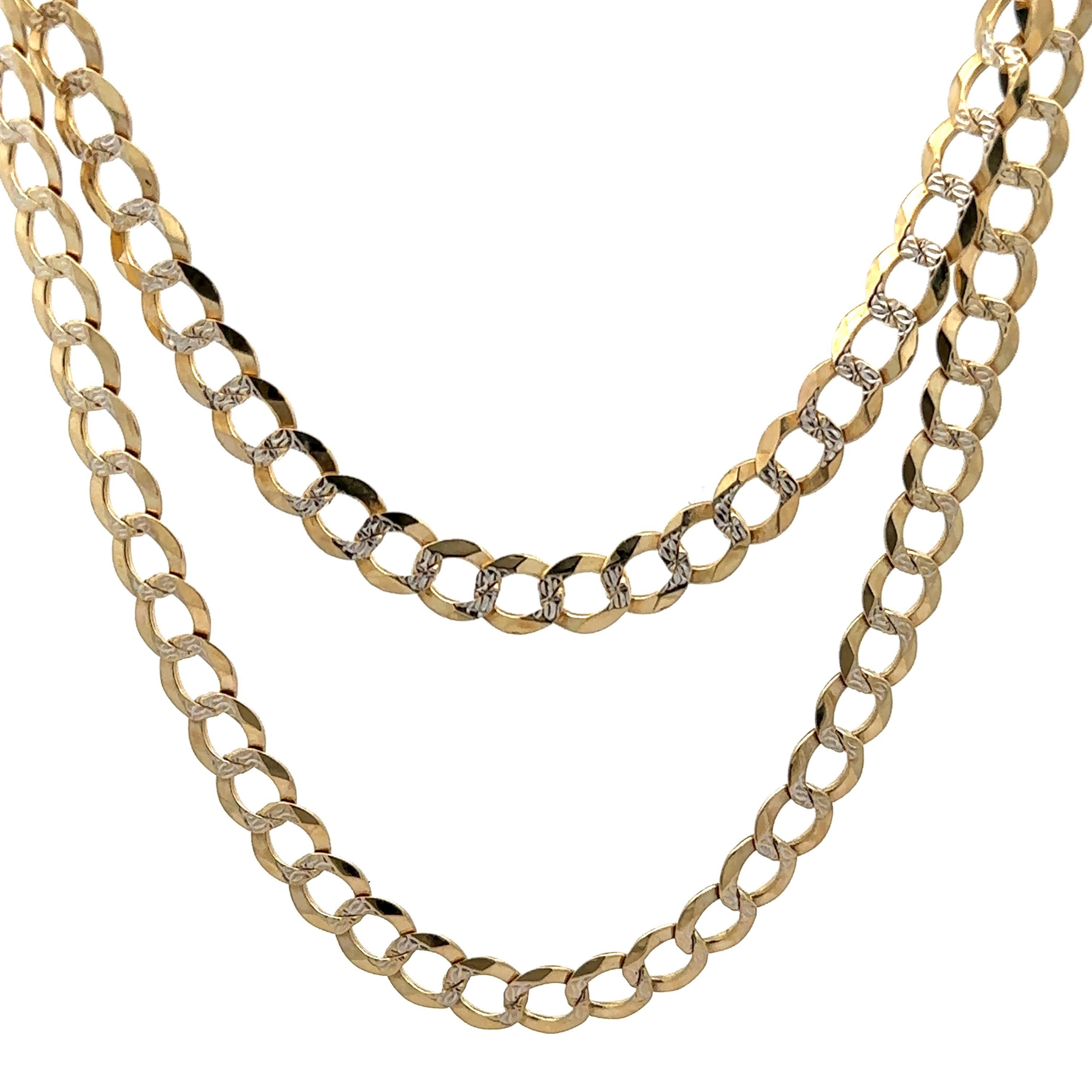Collier à maillons cubain unisexe en or jaune et blanc 14 carats, taille 24