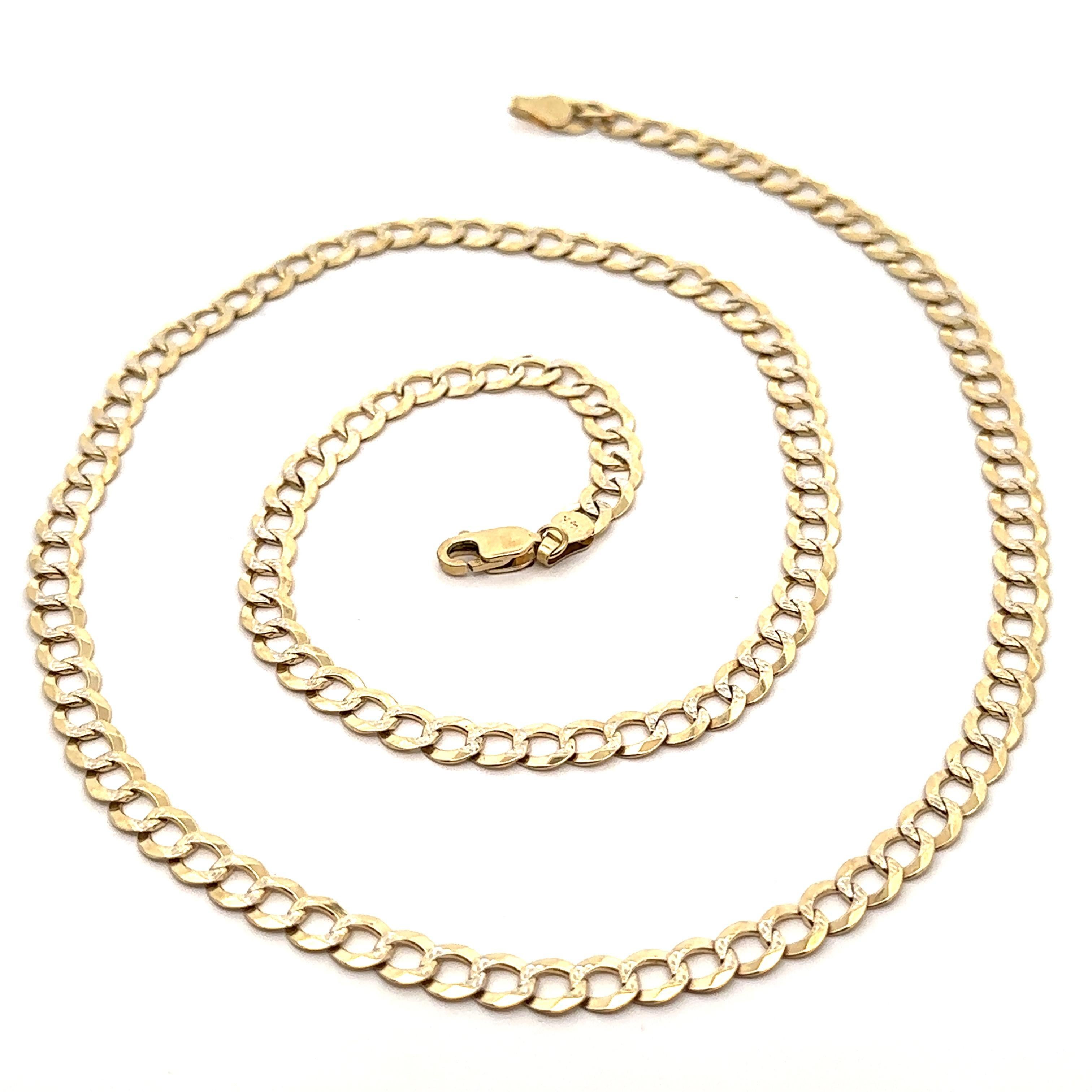 Collier à maillons cubain unisexe en or jaune et blanc 14 carats, taille 24