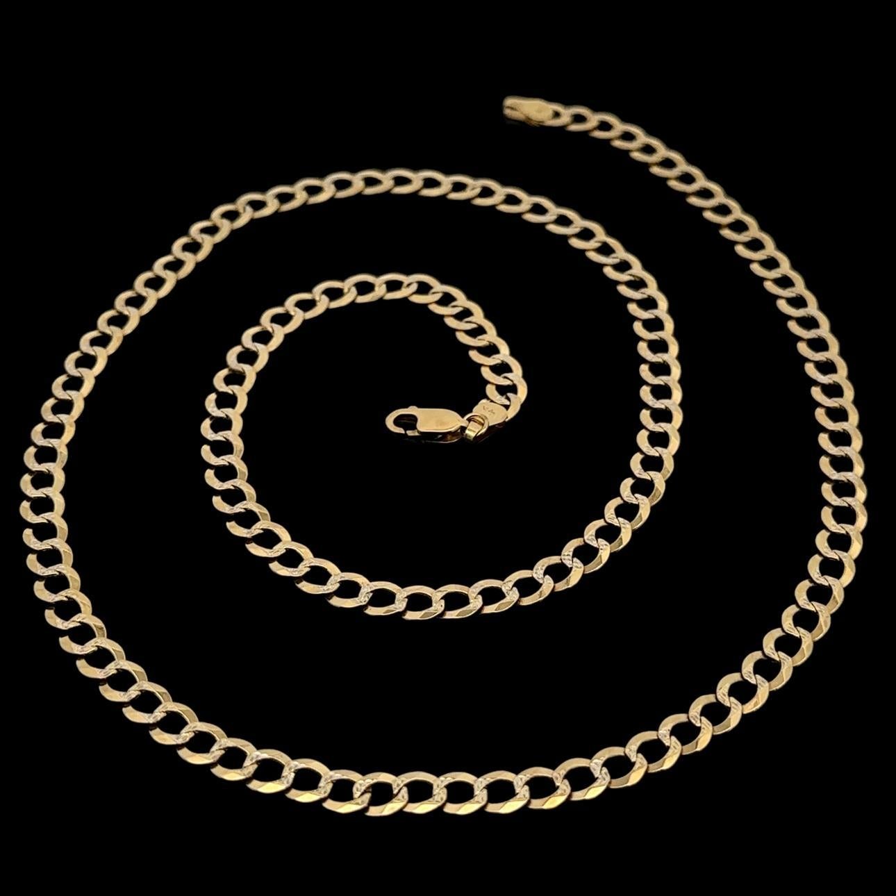 Collier à maillons cubain unisexe en or jaune et blanc 14 carats, taille 24