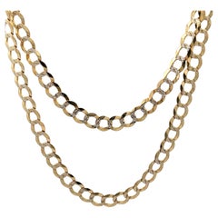 Unisex solide 14k Gelb & Weißgold 24" Diamond Cut Cuban Curb Link Halskette