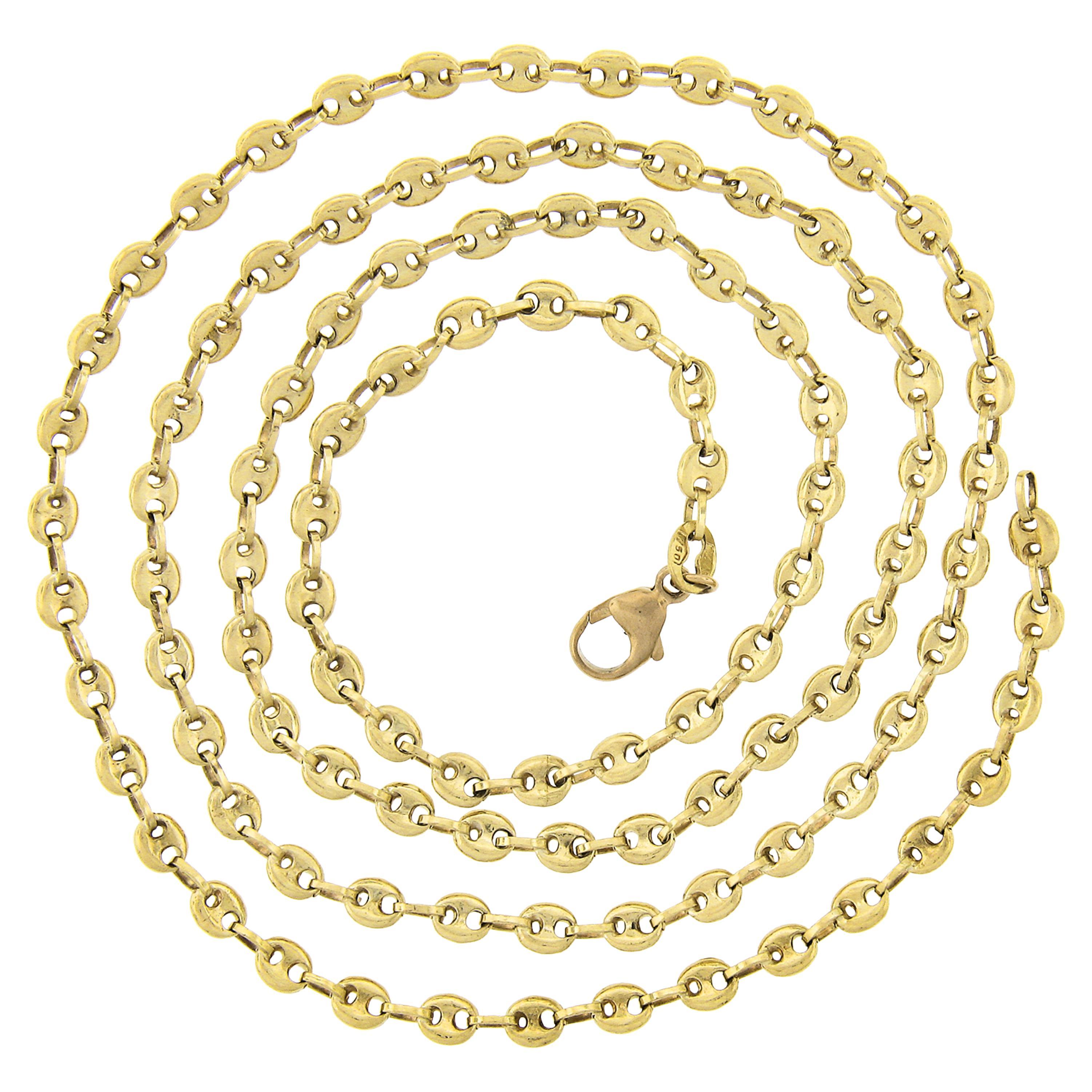 Unisex Solid 18k Yellow Gold Polished Puffed Mariner Link Chain Necklace