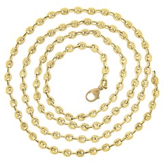 Unisex Solid 18k Yellow Gold Polished Puffed Mariner Link Chain Necklace