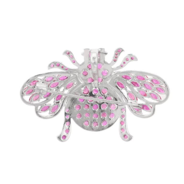 Artist Sterling Silver Ruby Studded Statement Bumble Bee Brooch  For Sale