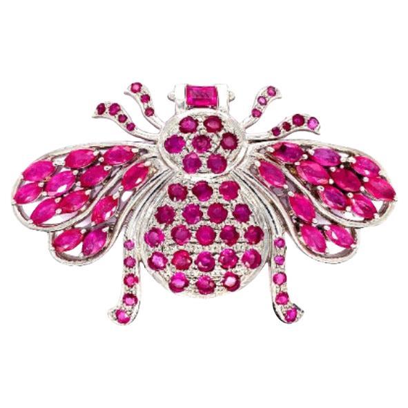 Sterling Silver Ruby Studded Statement Bumble Bee Brooch  For Sale