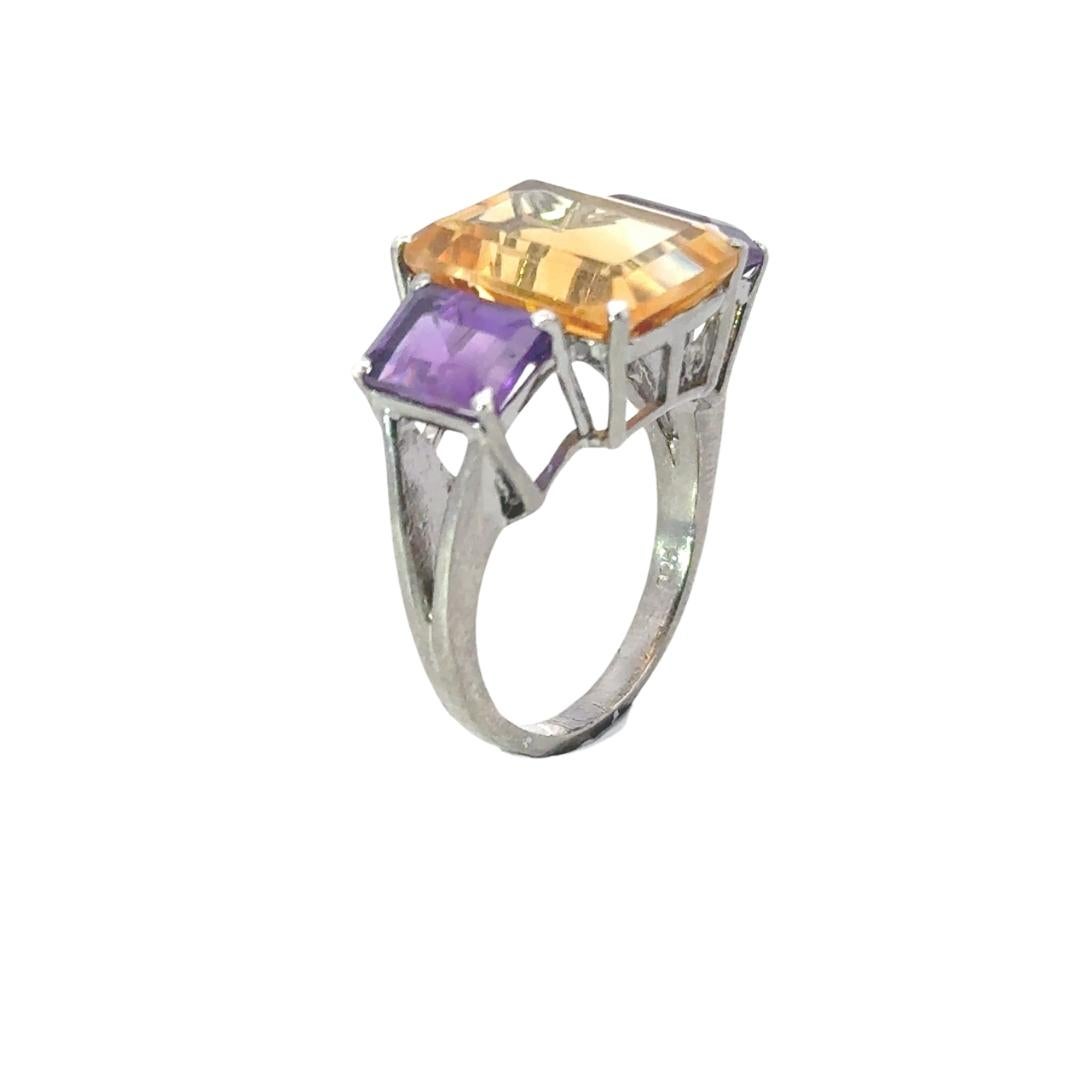 For Sale:  Unisex Three Stone Citrine Amethyst Gemstone Cocktail Silver Ring Gift for Mom 3
