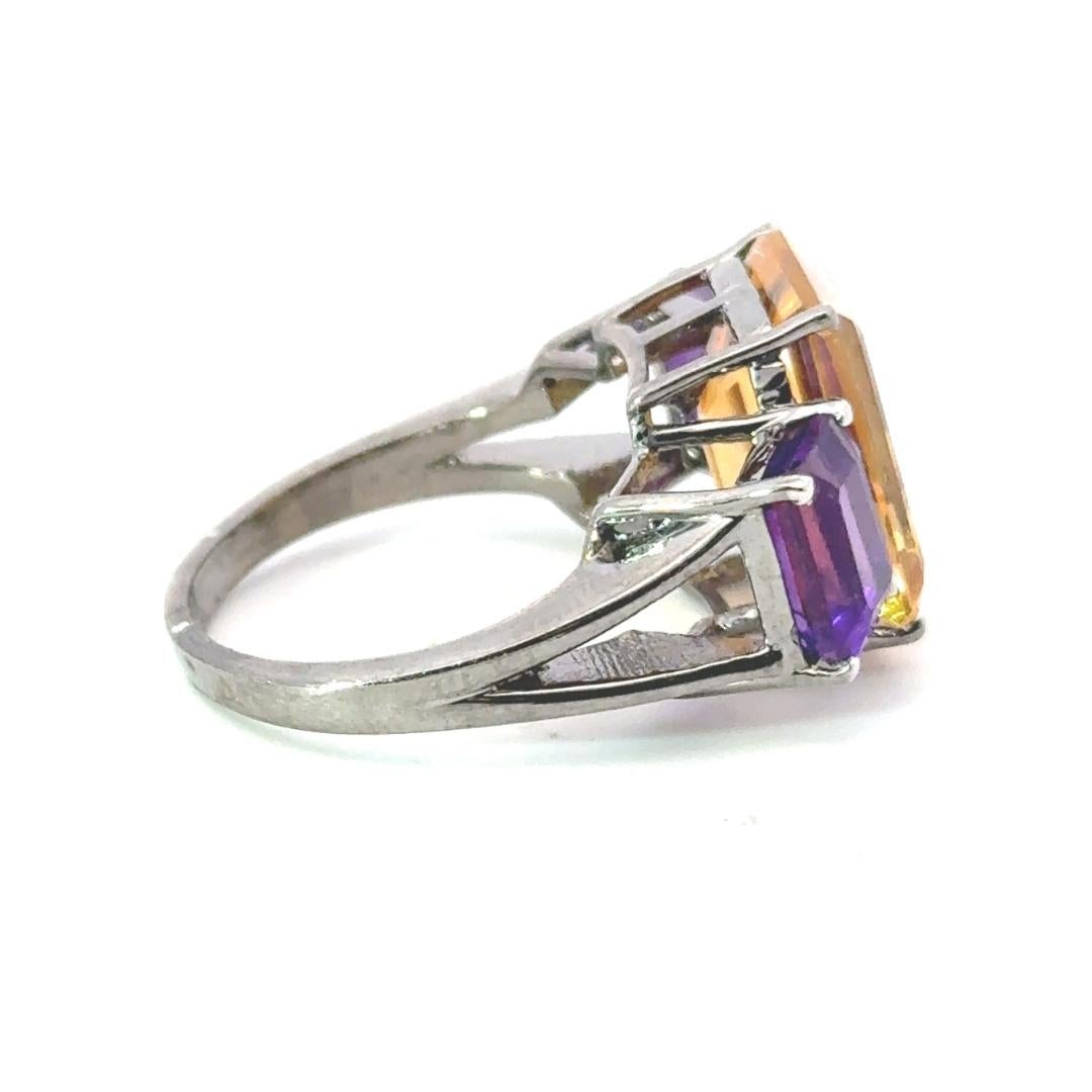 For Sale:  Unisex Three Stone Citrine Amethyst Gemstone Cocktail Silver Ring Gift for Mom 6
