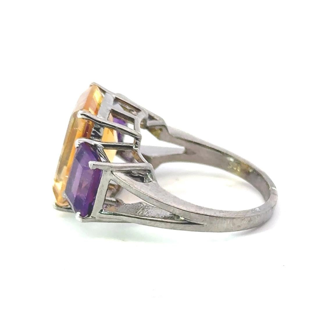 For Sale:  Unisex Three Stone Citrine Amethyst Gemstone Cocktail Silver Ring Gift for Mom 7