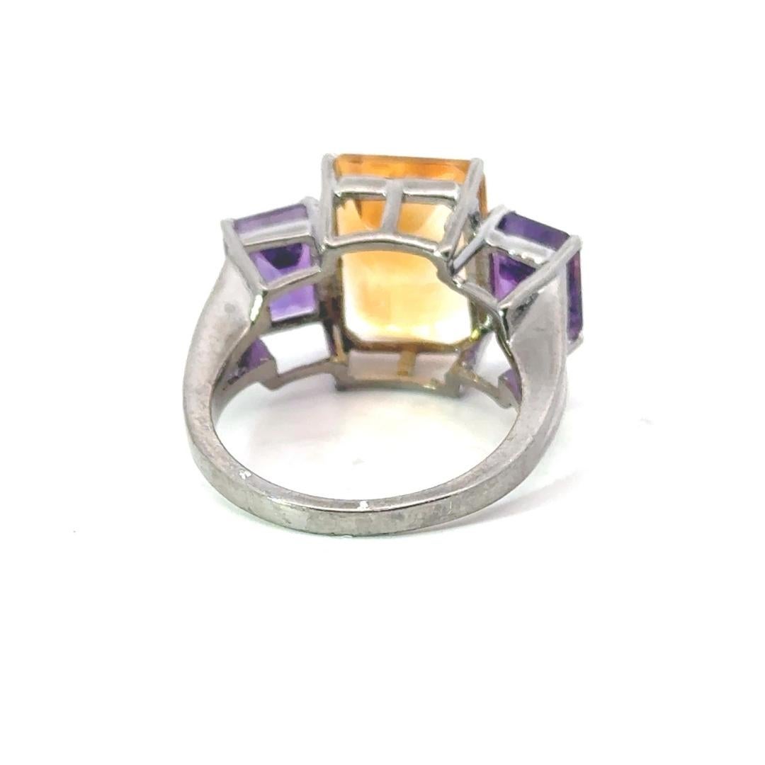 For Sale:  Unisex Three Stone Citrine Amethyst Gemstone Cocktail Silver Ring Gift for Mom 8