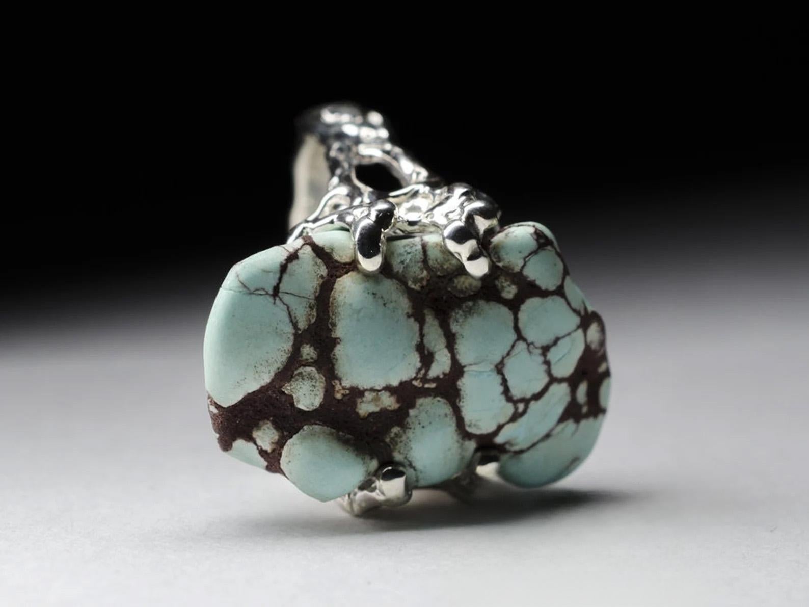 Anello unisex in argento al turchese Nature Blue Gemstone Nugget regalo turchese grezzo in vendita 5