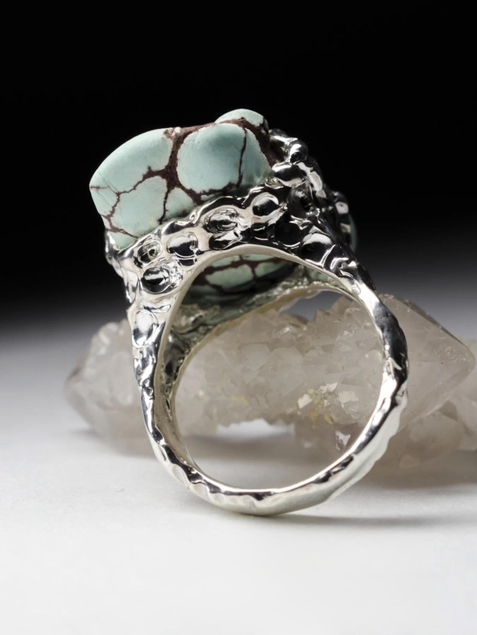 Taglio misto Anello unisex in argento al turchese Nature Blue Gemstone Nugget regalo turchese grezzo in vendita