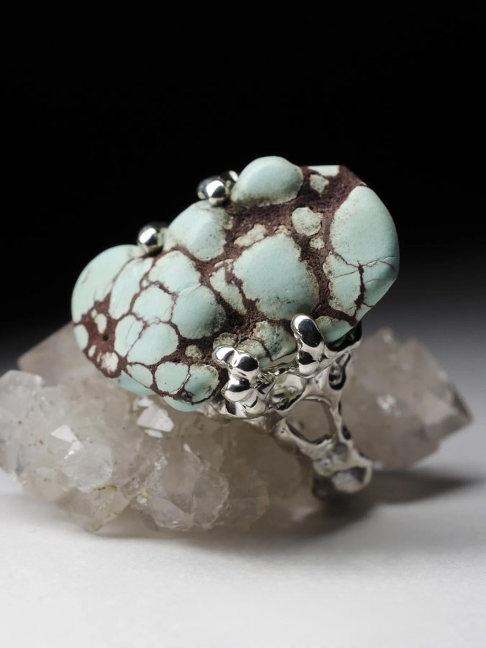 Anello unisex in argento al turchese Nature Blue Gemstone Nugget regalo turchese grezzo In condizioni Nuovo in vendita a Berlin, DE