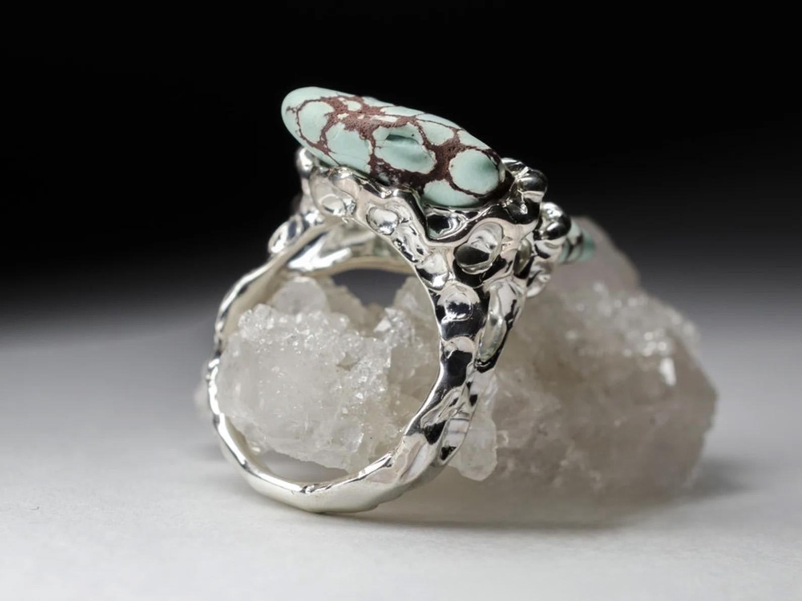 da uomo o donna Anello unisex in argento al turchese Nature Blue Gemstone Nugget regalo turchese grezzo in vendita