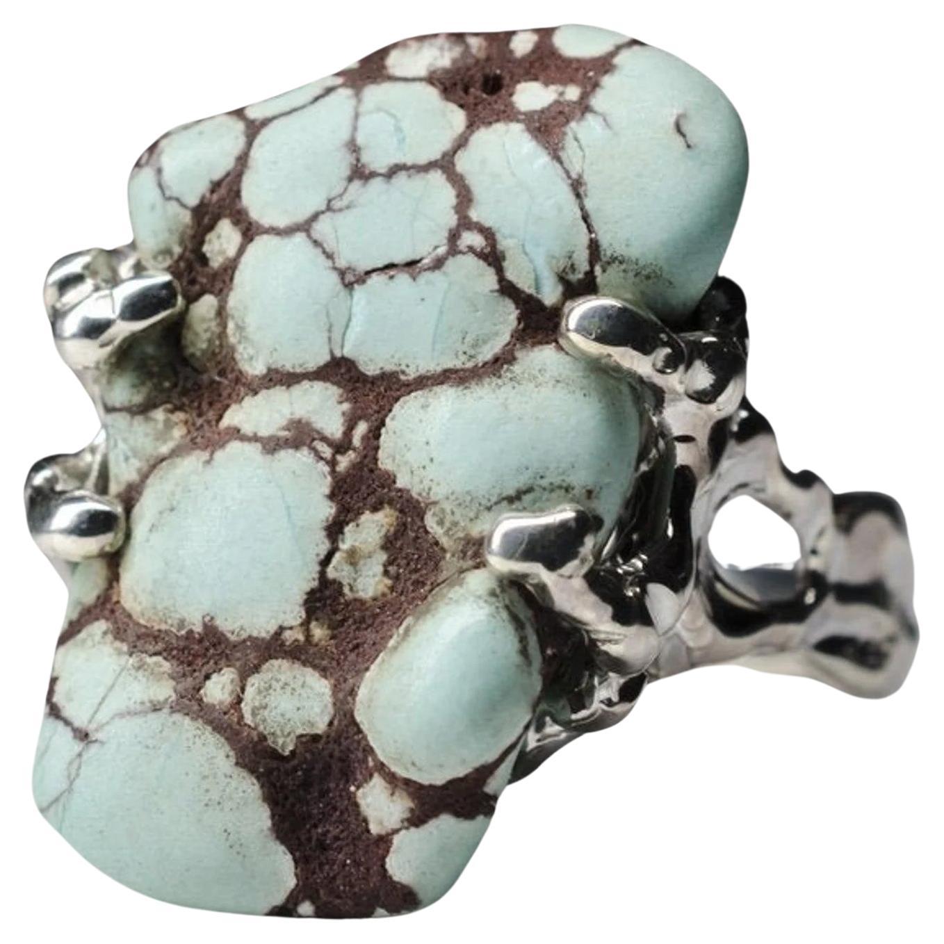 Anello unisex in argento al turchese Nature Blue Gemstone Nugget regalo turchese grezzo