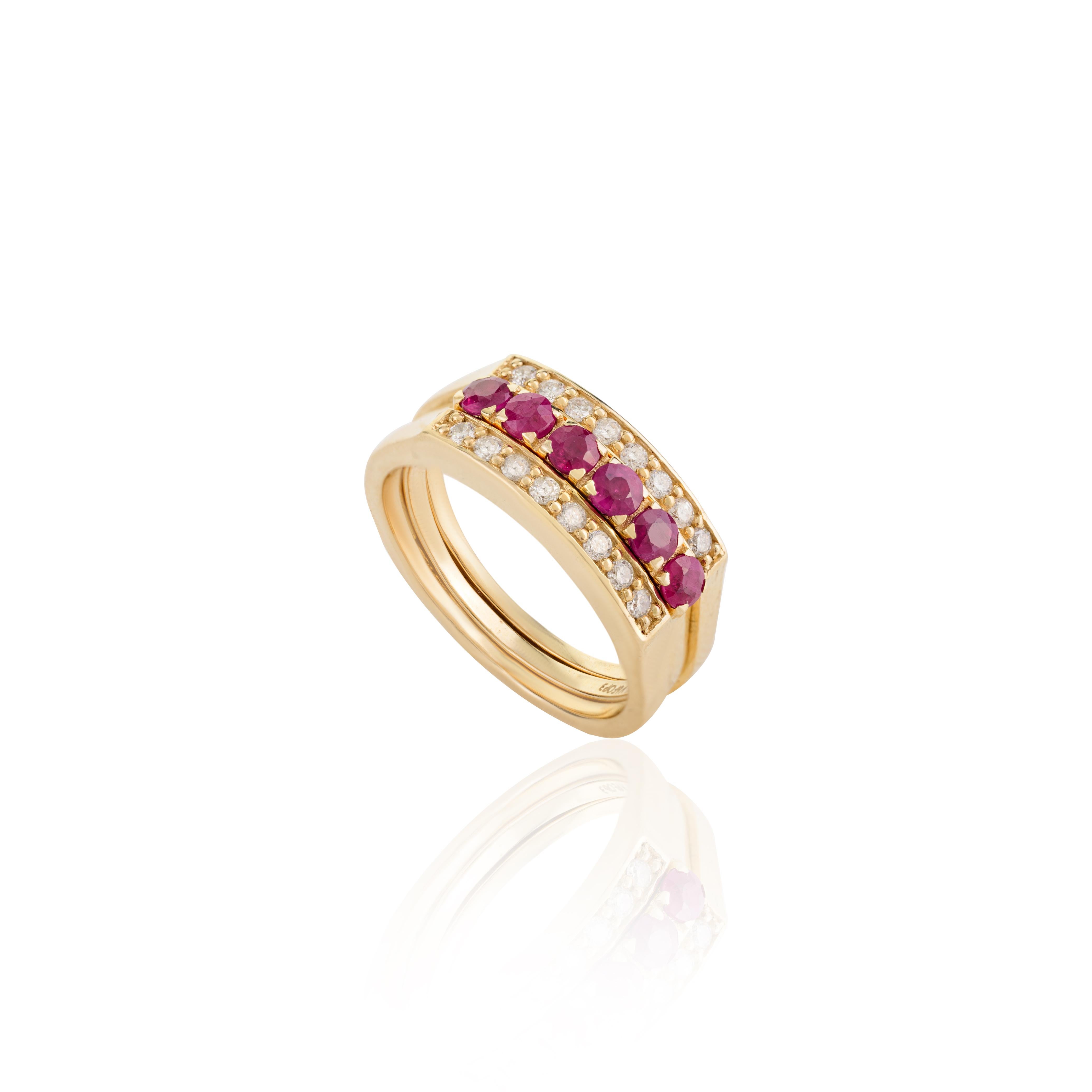 For Sale:  Unisex Two-in-One 14k Solid Yellow Gold Natural Ruby and Diamond Wedding Ring 5