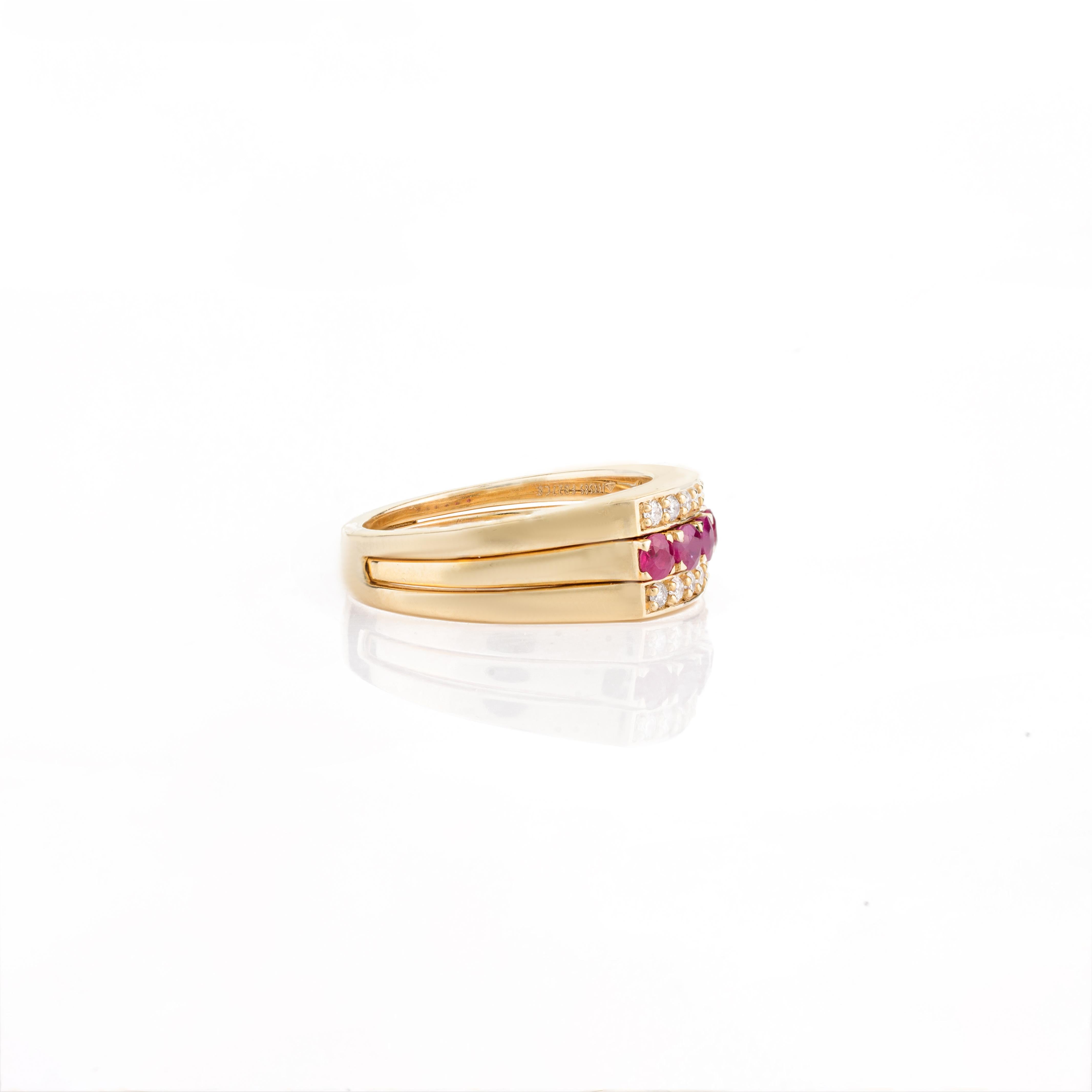 For Sale:  Unisex Two-in-One 14k Solid Yellow Gold Natural Ruby and Diamond Wedding Ring 9