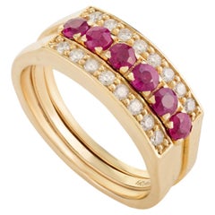 Unisex Two-in-One 14k Solid Yellow Gold Natural Ruby and Diamond Wedding Ring