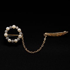 GIA Certified Natural Pearl & Diamond Brooch Victorian