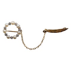GIA Certified Natural Pearl & Diamond Brooch Victorian