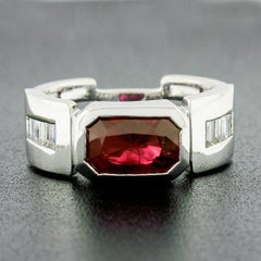 Unisex Vintage 14k Gold 2.75ct Rectangular GIA Burma Bezel Ruby & Diamond Ring