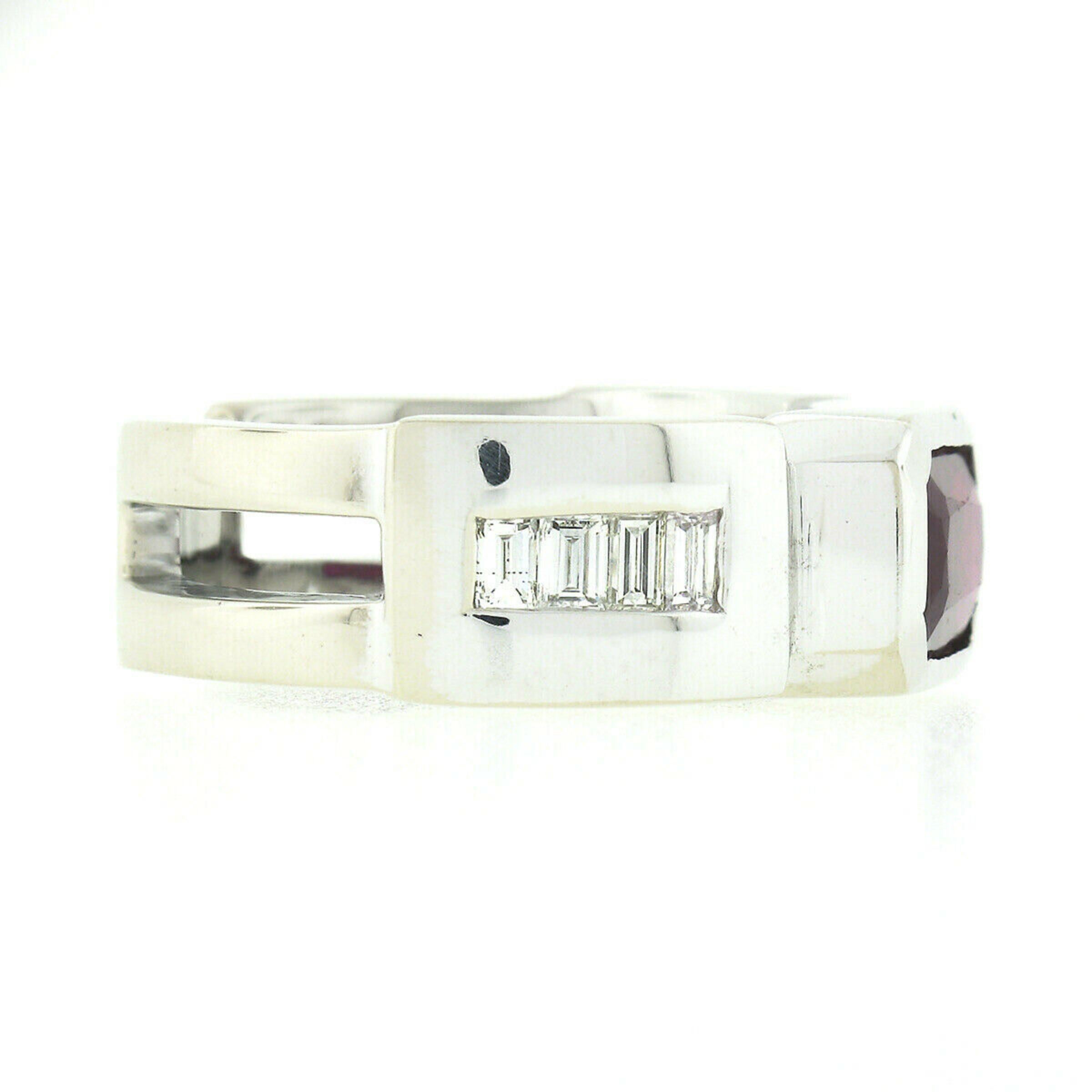 Unisex Vintage 14k Gold 2.75ct Rectangular GIA Burma Bezel Ruby & Diamond Ring For Sale 3