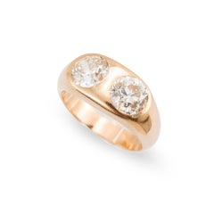 Anillo de cóctel unisex vintage de oro amarillo de 14K, con dos diamantes engastados en bisel, de 3,75 ct, certificado por la GIA