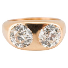 Anillo de cóctel unisex vintage de oro amarillo de 14K, con dos diamantes engastados en bisel, de 3,75 ct, certificado por la GIA