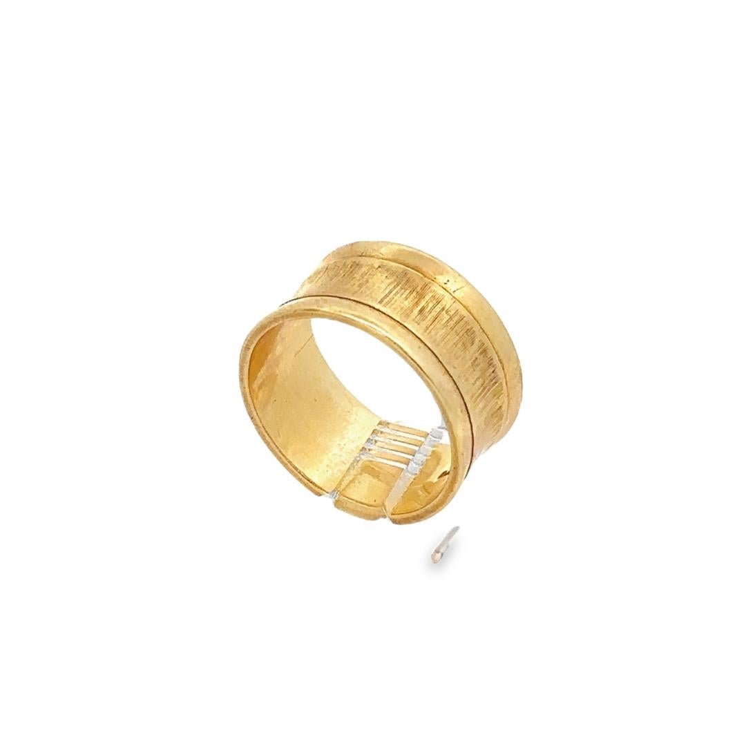 Unisex Vintage 18K Yellow Gold 9.7mm Large WIDE Concave Etched Finish Band Ring For Sale 1
