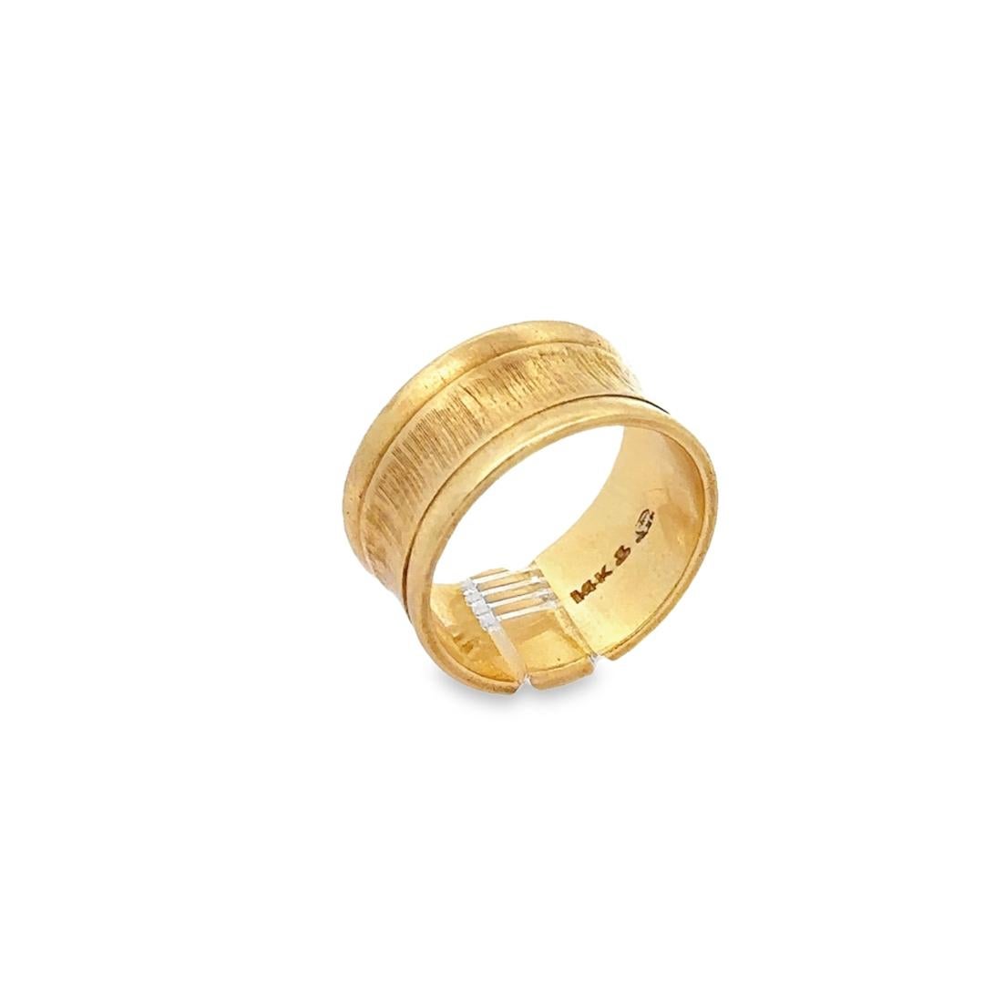 Unisex Vintage 18K Yellow Gold 9.7mm Large WIDE Concave Etched Finish Band Ring For Sale 3